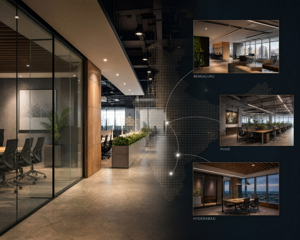 Consistent office interiors delivered across multiple Indian cities in one rollout - Flipspaces